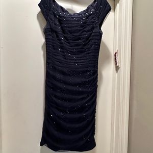 Ralph Lauren 8P Blue mesh covered off-the-shoulder short dress